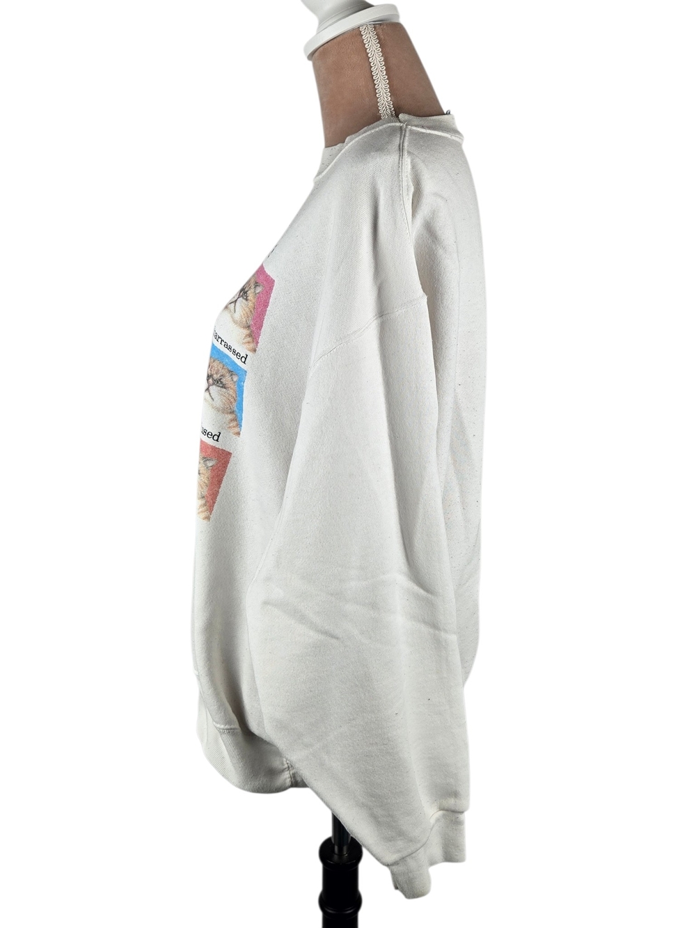 Vintage 90s Peacock Papers My Many Moods Cat Sweatshirt White XL - Picture 2 of 7